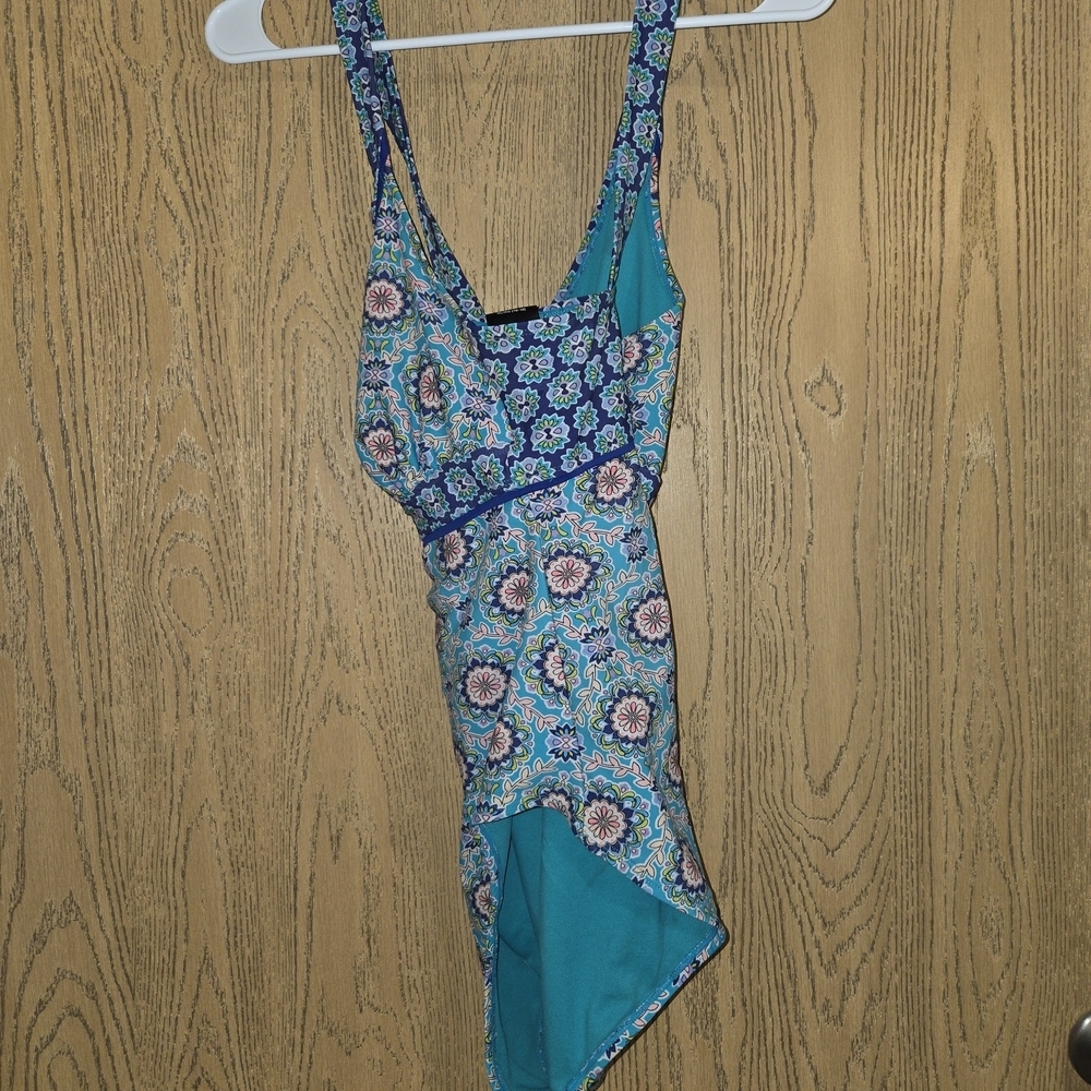 Catalina Floral Blue and Teal One Piece Swimsuit - Picture 4 of 5
